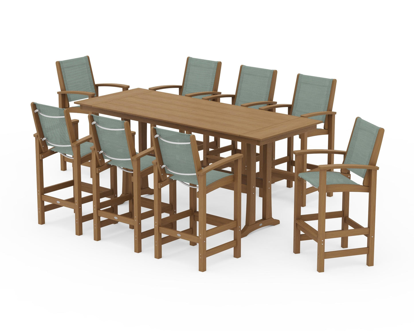 Coastal 9-Piece Farmhouse Bar Set with Trestle Legs