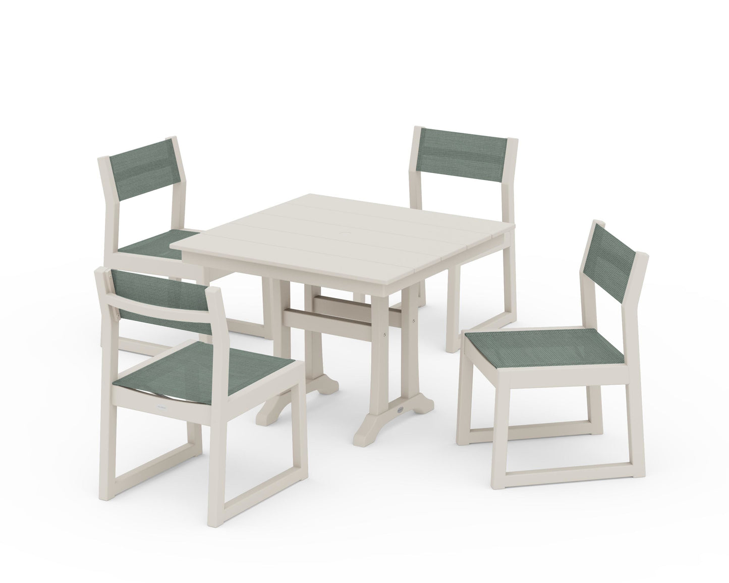 EDGE Sling 5-Piece Farmhouse Trestle Side Chair Dining Set