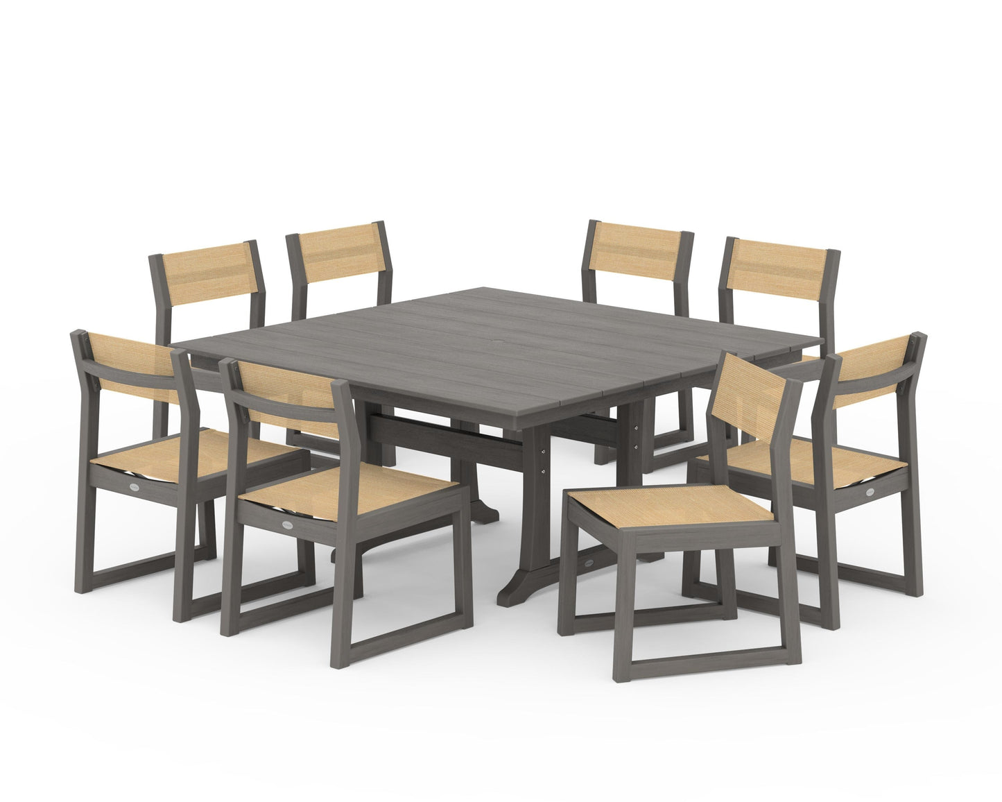 EDGE Sling Side Chair 9-Piece Farmhouse Trestle Dining Set