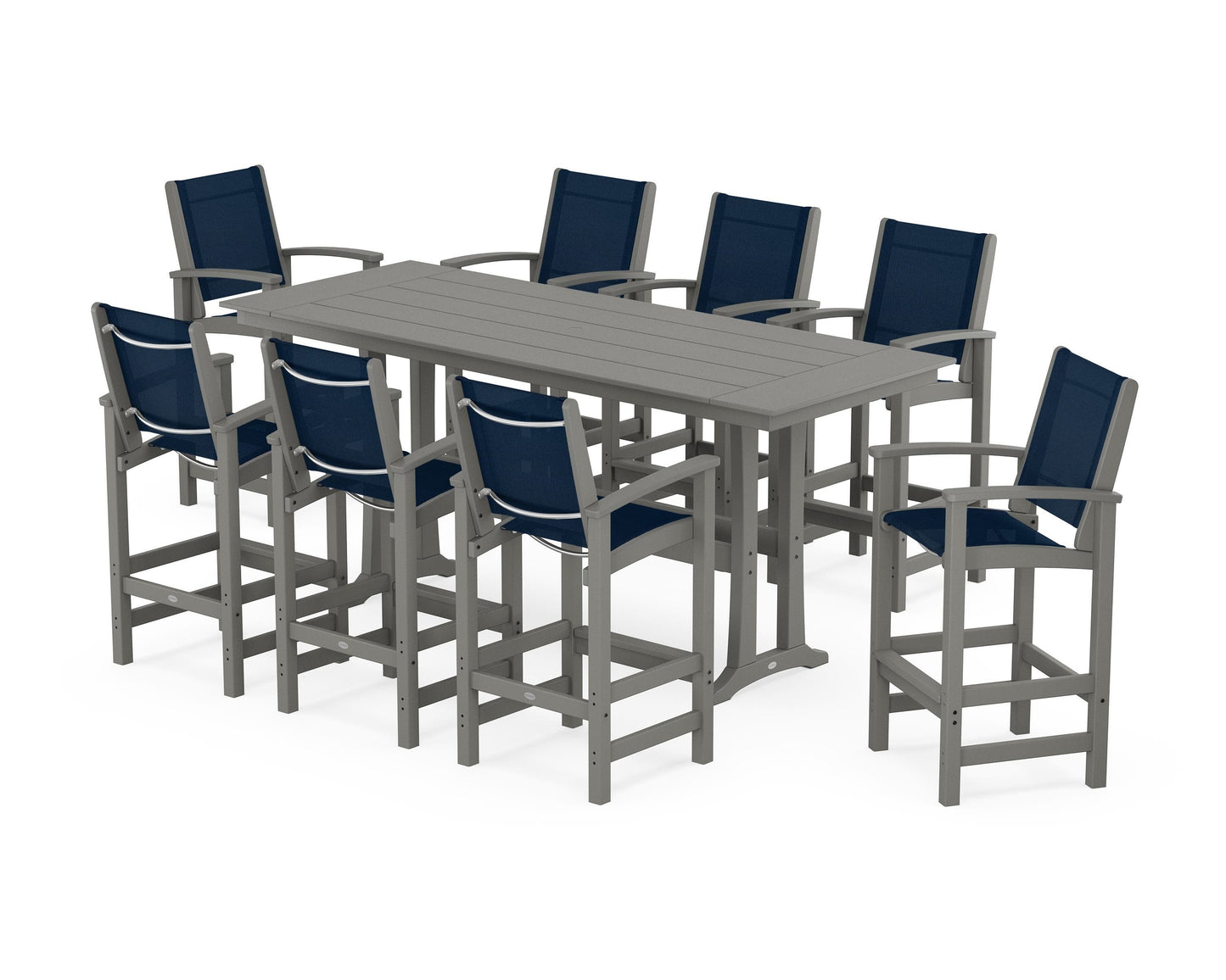 Coastal 9-Piece Farmhouse Bar Set with Trestle Legs