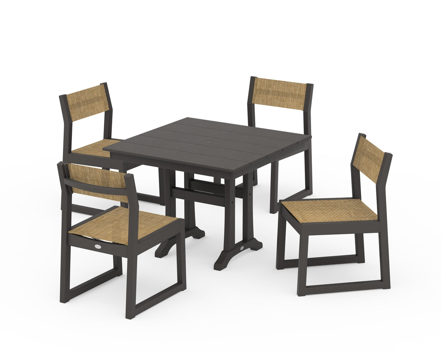 EDGE Sling 5-Piece Farmhouse Trestle Side Chair Dining Set