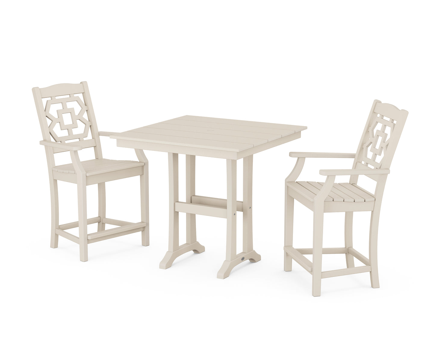 Chinoiserie 3-Piece Farmhouse Counter Set with Trestle Legs