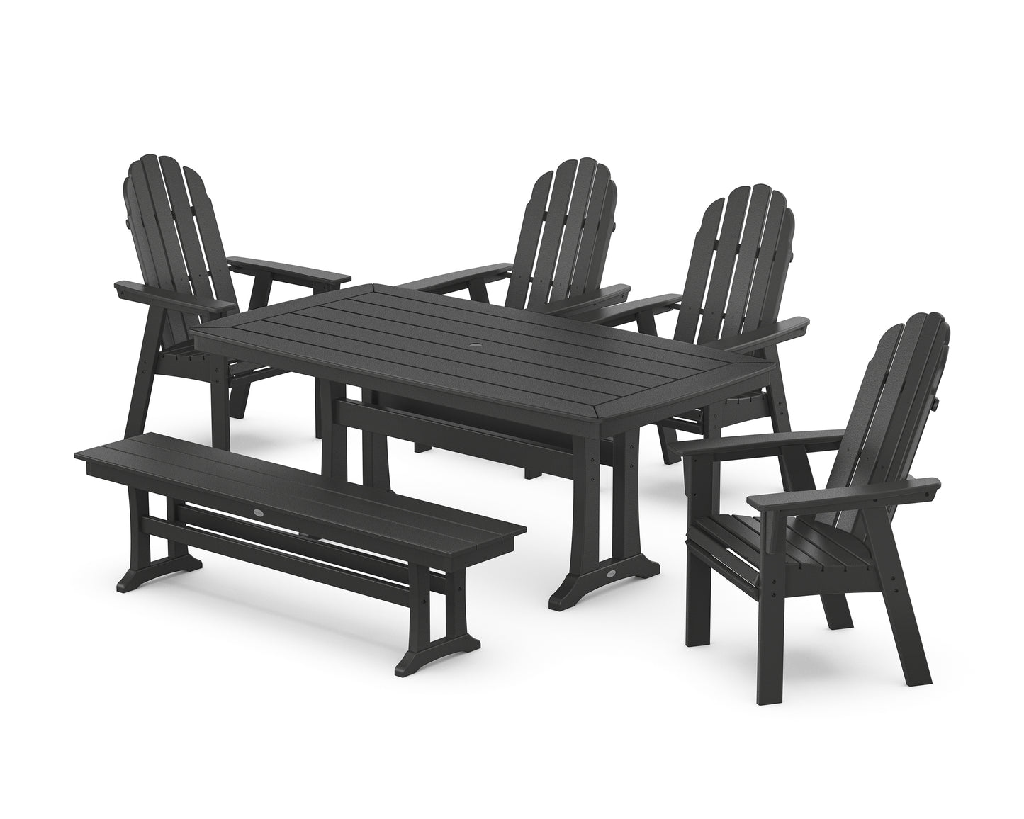 Vineyard Curveback Adirondack Chair 6-Piece Dining Set with Trestle Legs and Bench