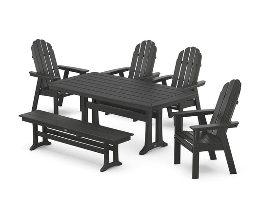 Vineyard Curveback Adirondack Chair 6-Piece Dining Set with Trestle Legs and Bench