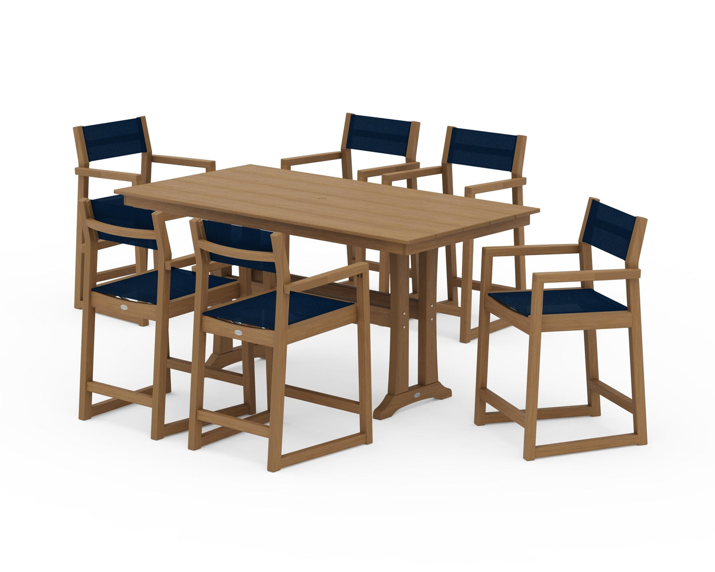 EDGE Sling Arm Chair 7-Piece Farmhouse Counter Set with Trestle Legs