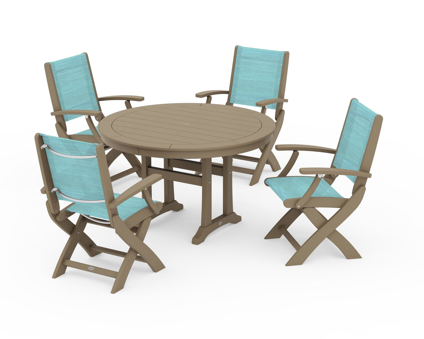 Coastal Folding Chair 5-Piece Round Dining Set with Trestle Legs