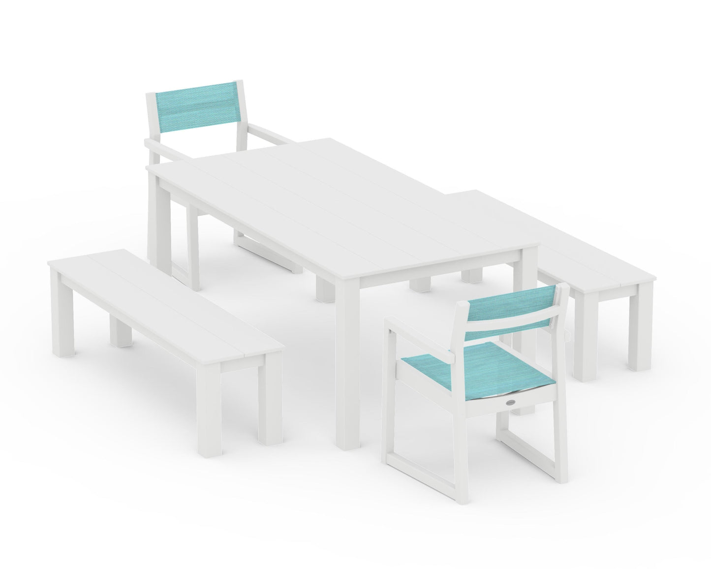 EDGE Sling Arm Chair 5-Piece Parsons Dining Set with Benches