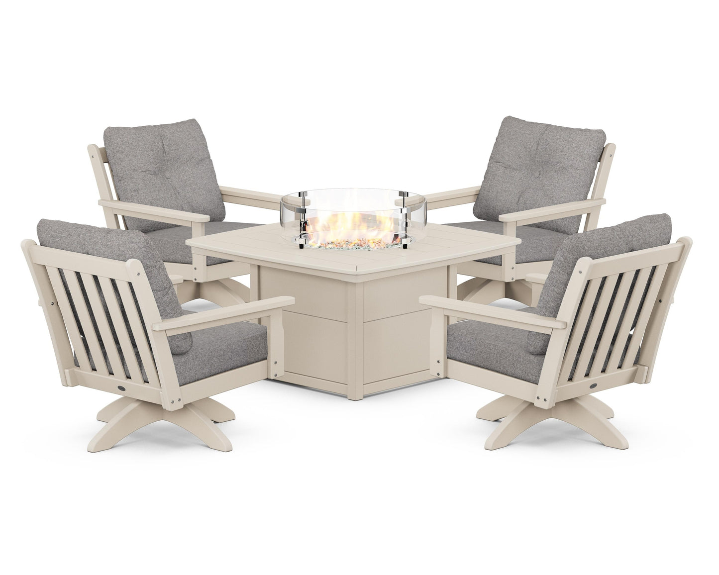 Vineyard 5-Piece Deep Seating Swivel Conversation Set with Fire Pit Table