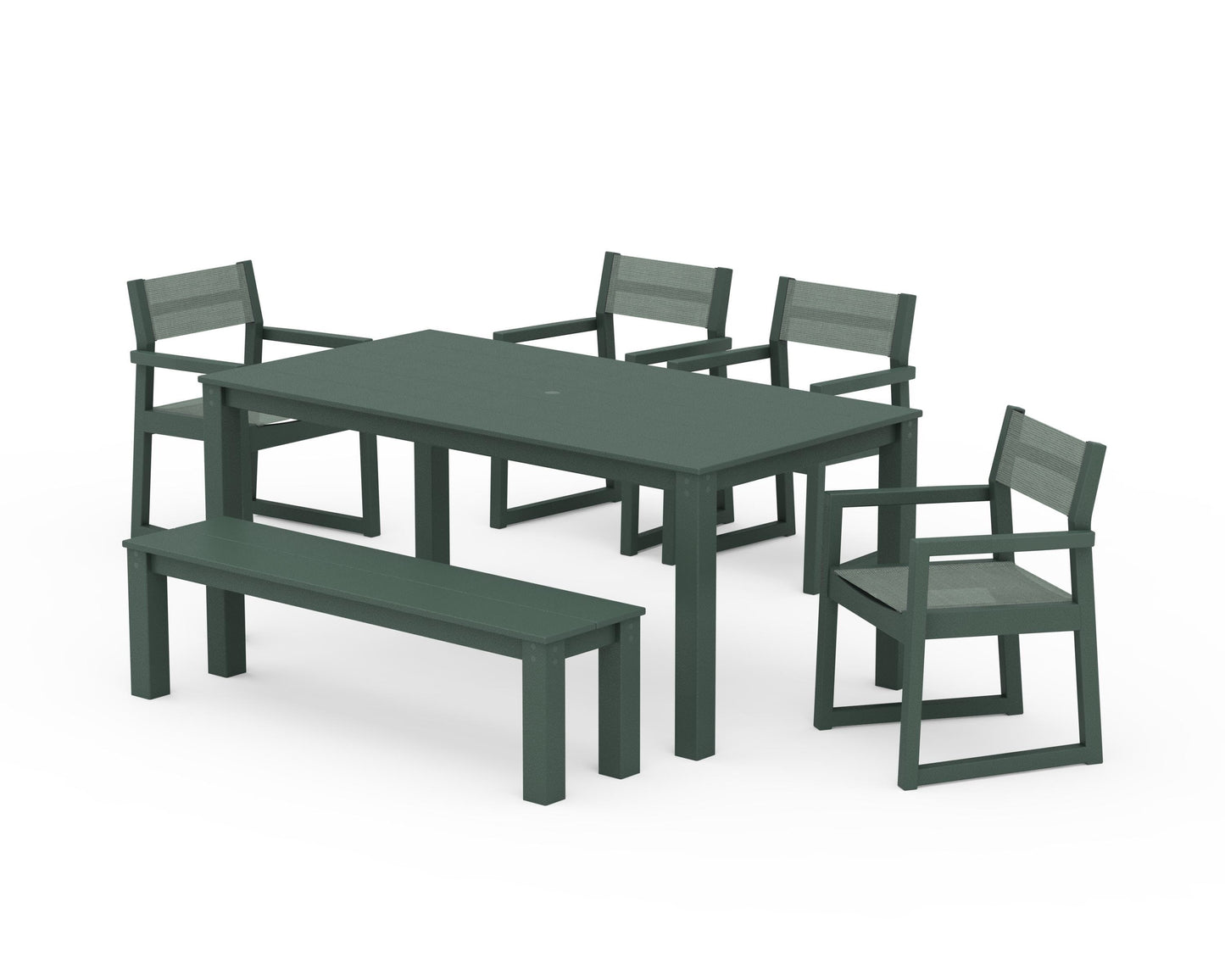EDGE Sling Arm Chair 6-Piece Parsons Dining Set with Bench