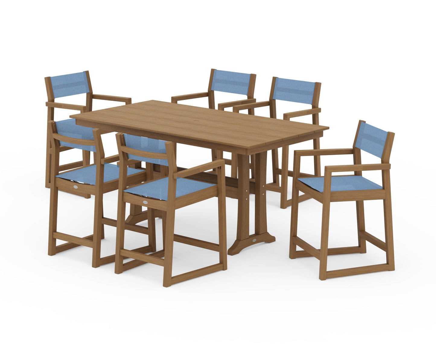 EDGE Sling Arm Chair 7-Piece Farmhouse Counter Set with Trestle Legs