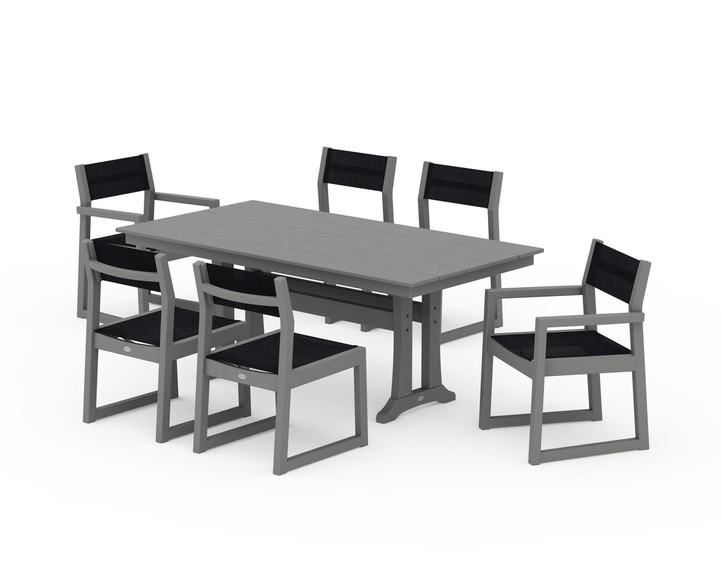 EDGE Sling 7-Piece Farmhouse Trestle Dining Set