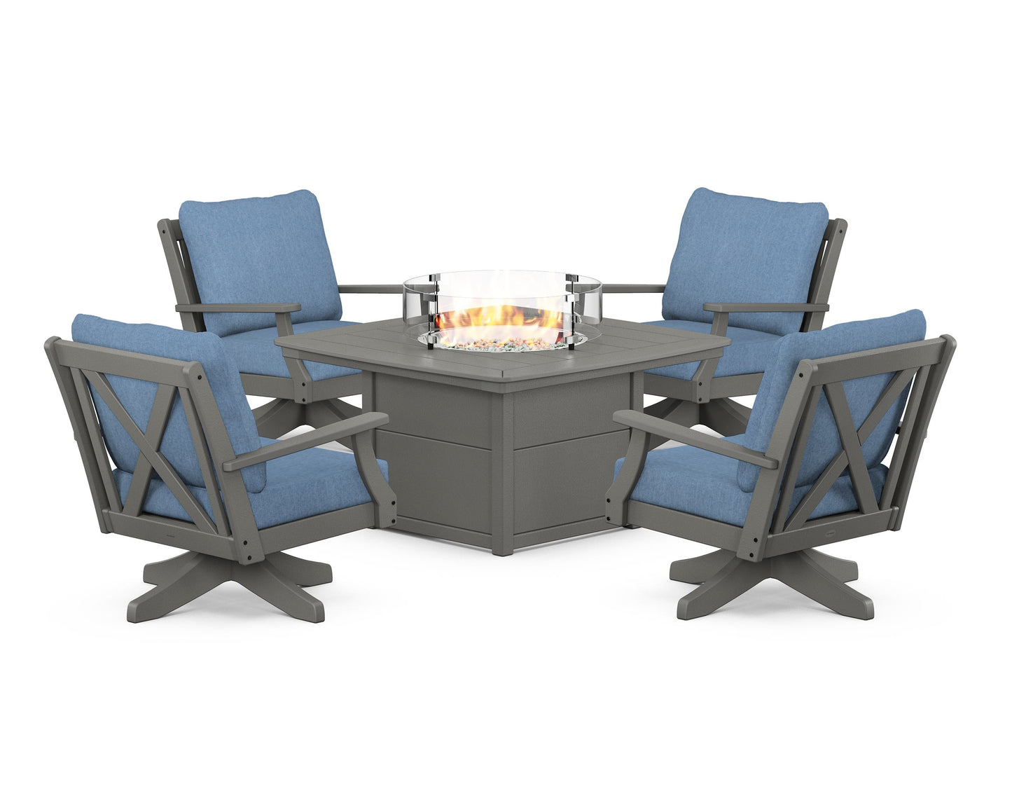 Braxton 5-Piece Deep Seating Swivel Conversation Set with Fire Pit Table