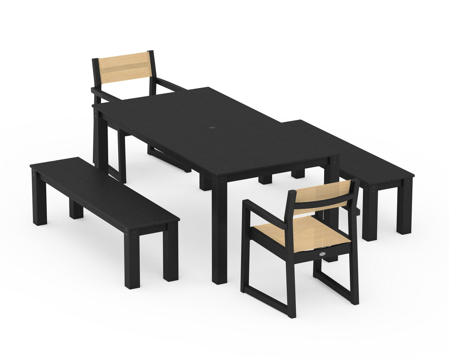 EDGE Sling Arm Chair 5-Piece Parsons Dining Set with Benches