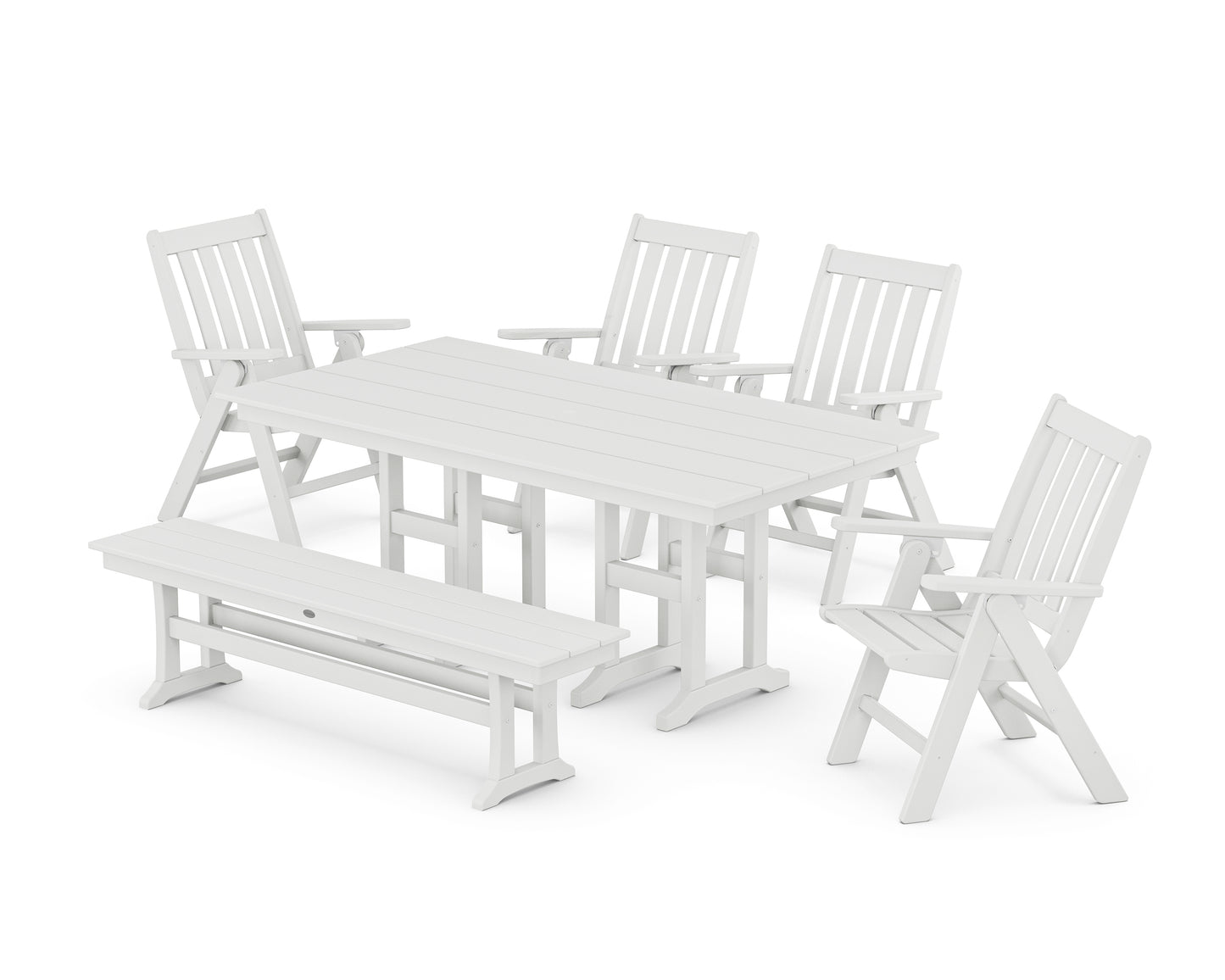 Vineyard Folding Chair 6-Piece Farmhouse Dining Set with Bench