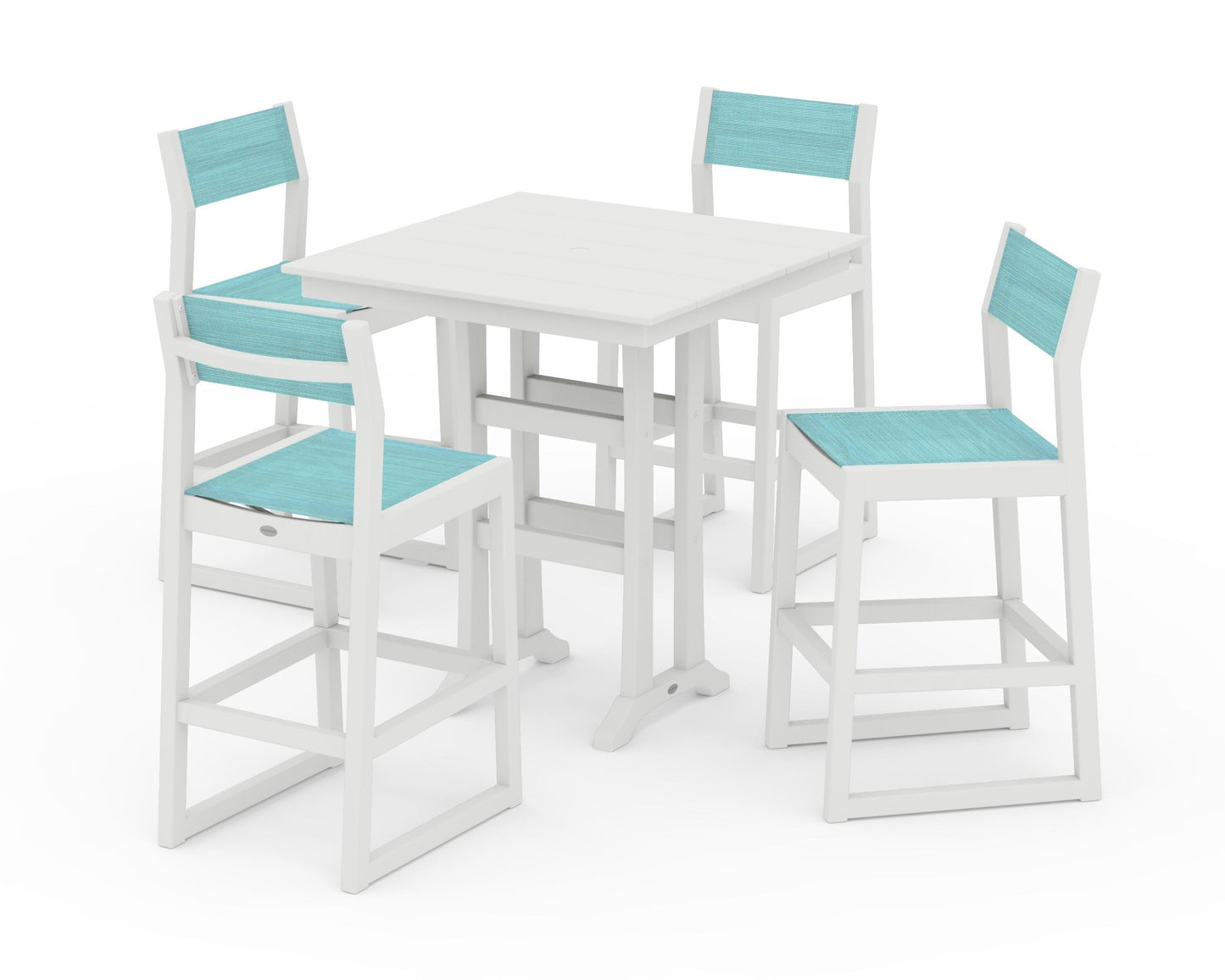 EDGE Sling Arm Chair 5-Piece Farmhouse Bar Set with Trestle Legs