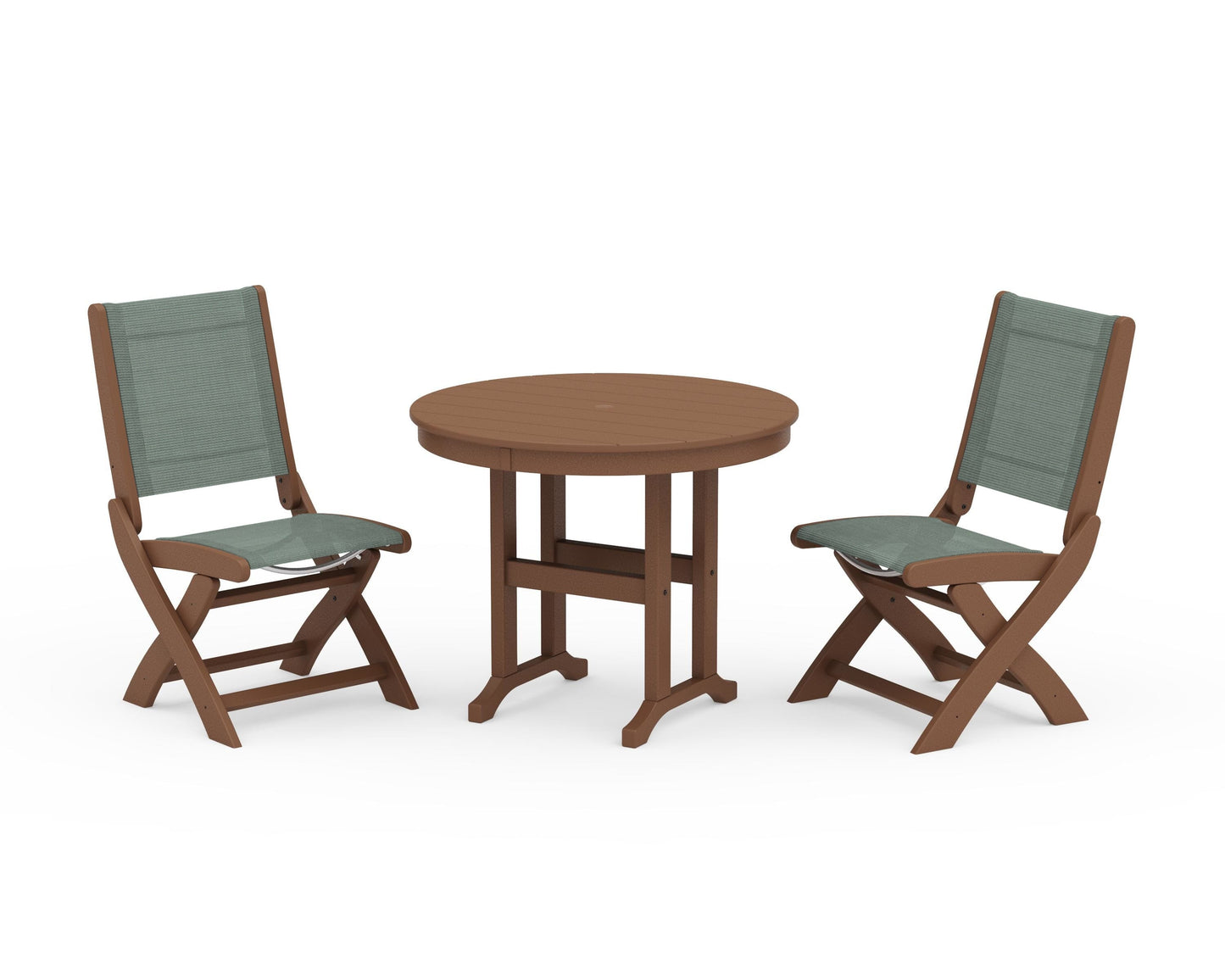 Coastal Folding Side Chair 3-Piece Round Dining Set