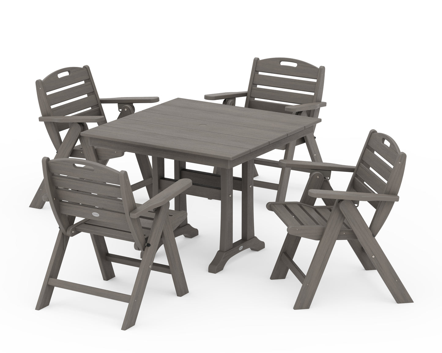 Nautical Folding Lowback Chair 5-Piece Farmhouse Dining Set With Trestle Legs