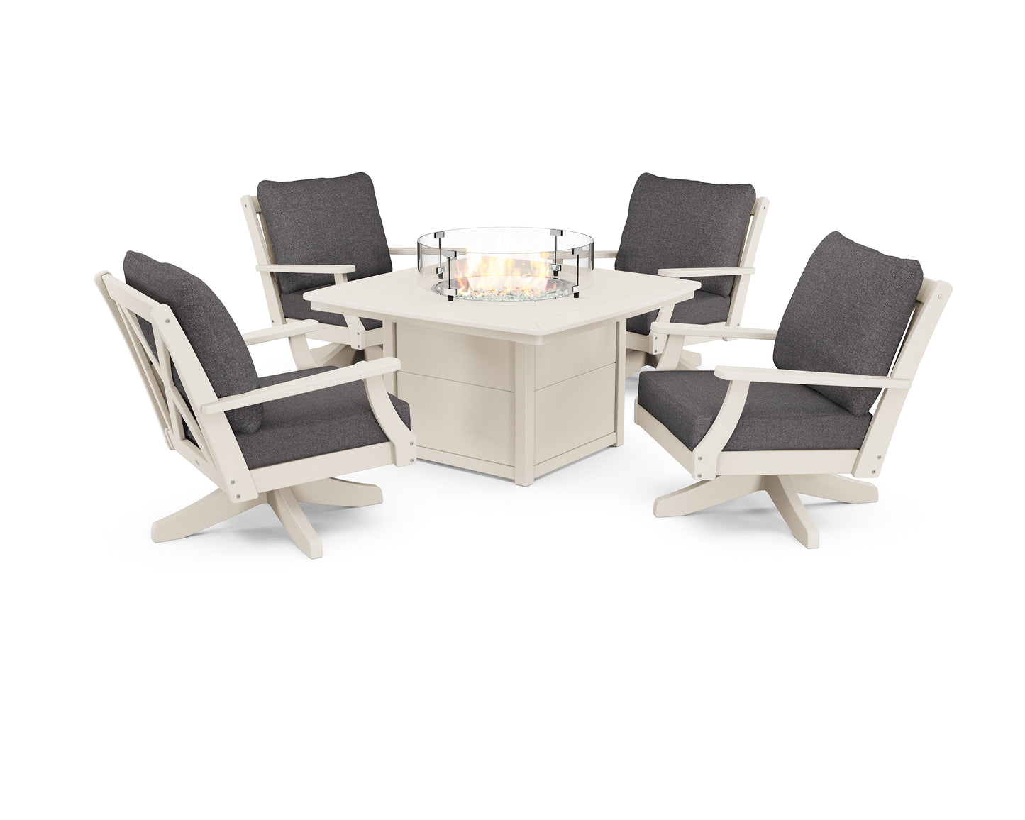 Braxton 5-Piece Deep Seating Swivel Conversation Set with Fire Pit Table
