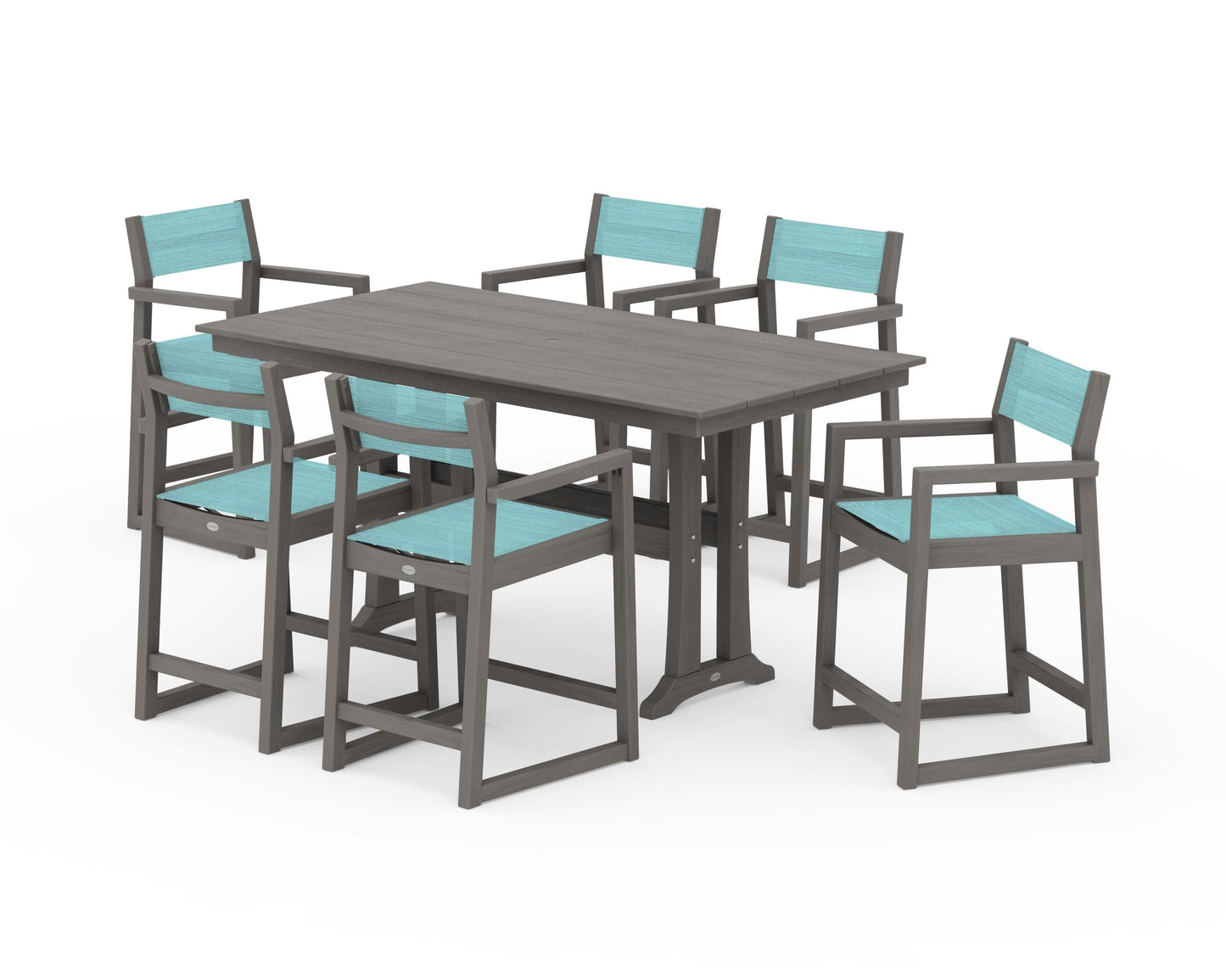 EDGE Sling Arm Chair 7-Piece Farmhouse Counter Set with Trestle Legs