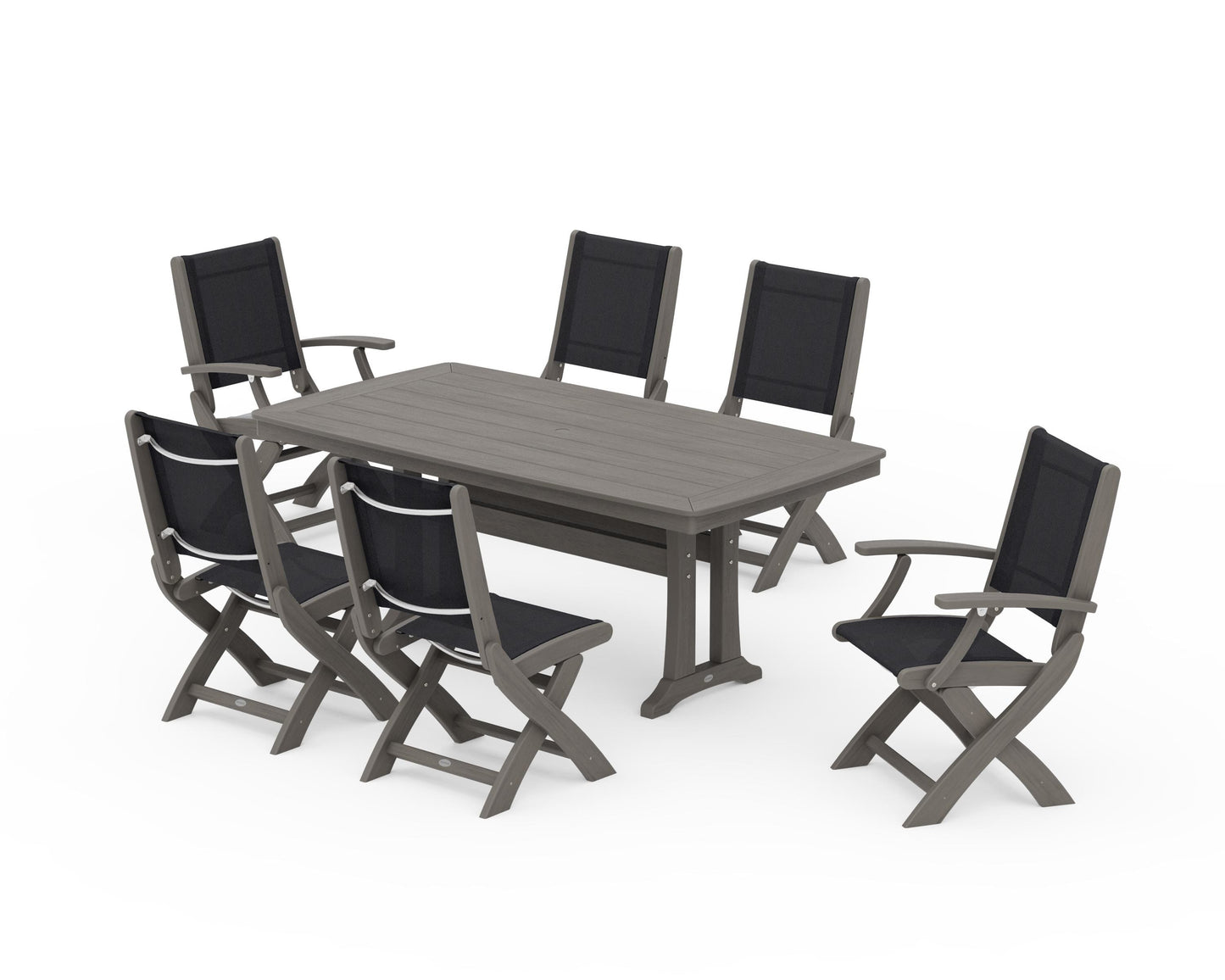 Coastal Folding Chair 7-Piece Dining Set with Trestle Legs