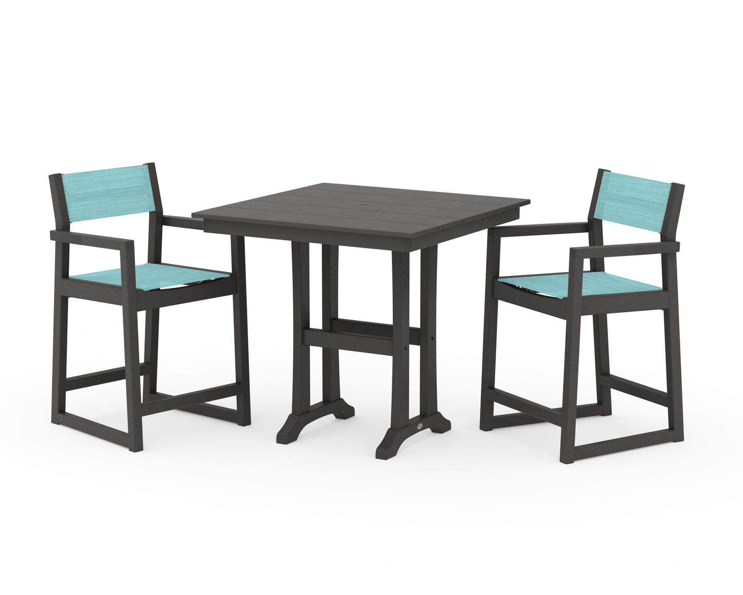 EDGE Sling Arm Chair 3-Piece Farmhouse Counter Set with Trestle Legs