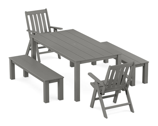 Vineyard Folding Chair 5-Piece Parsons Dining Set with Benches