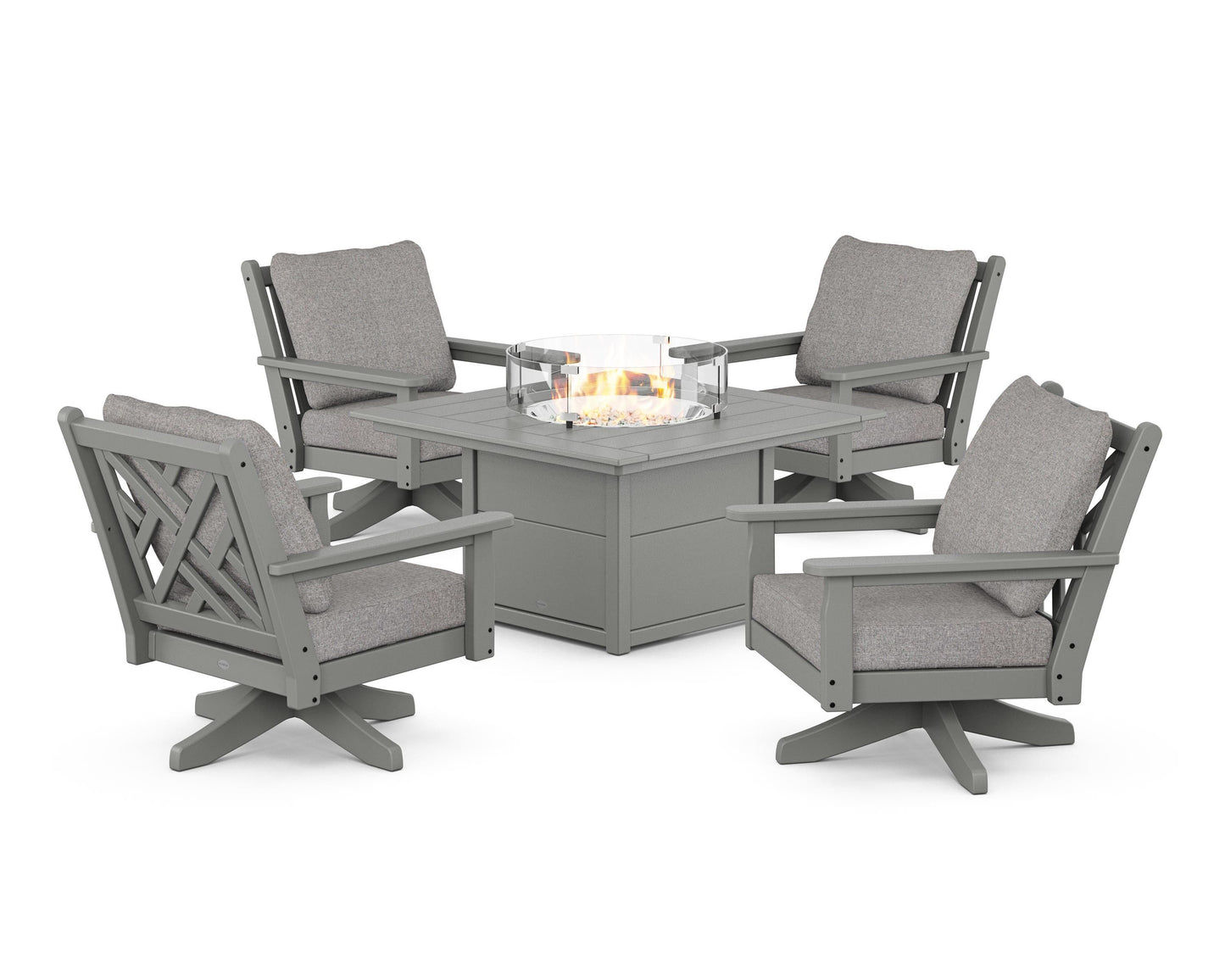 Chippendale 5-Piece Deep Seating Swivel Conversation Set with Fire Pit Table