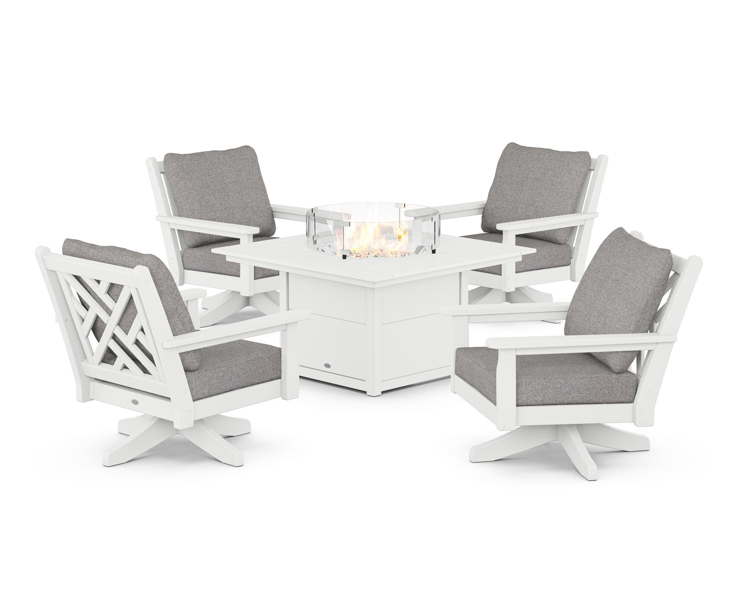Chippendale 5-Piece Deep Seating Swivel Conversation Set with Fire Pit Table
