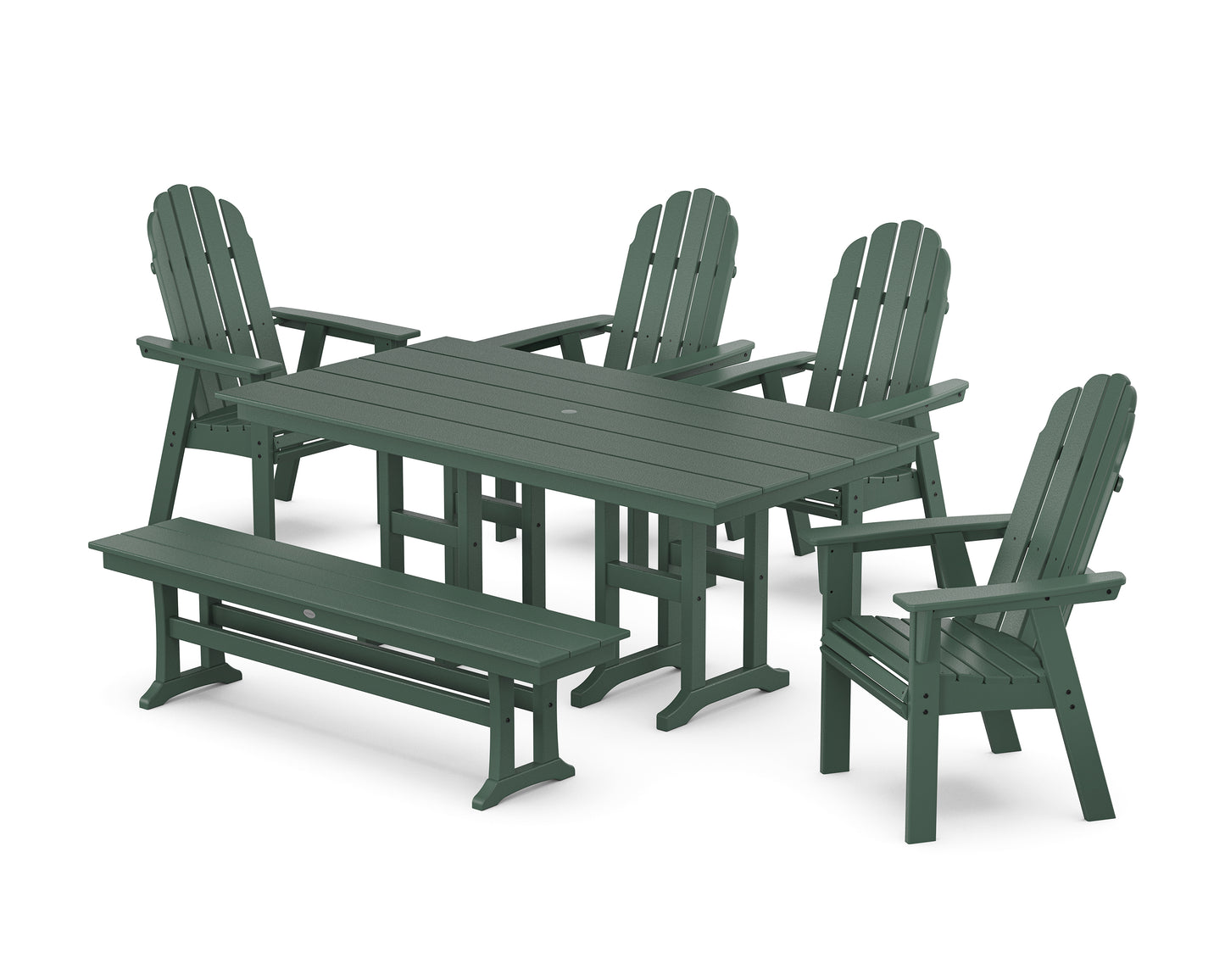 Vineyard Curveback Adirondack Chair 6-Piece Farmhouse Dining Set with Bench