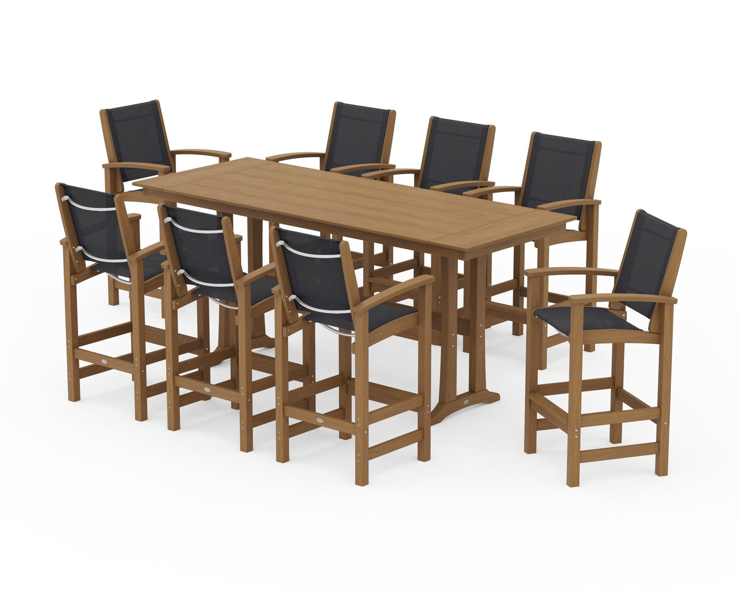 Coastal 9-Piece Farmhouse Bar Set with Trestle Legs