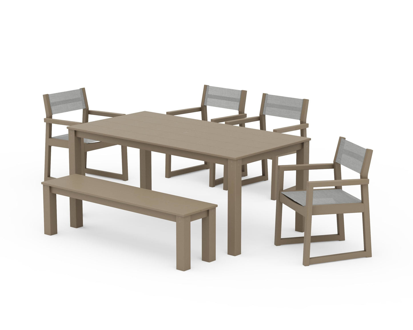 EDGE Sling Arm Chair 6-Piece Parsons Dining Set with Bench
