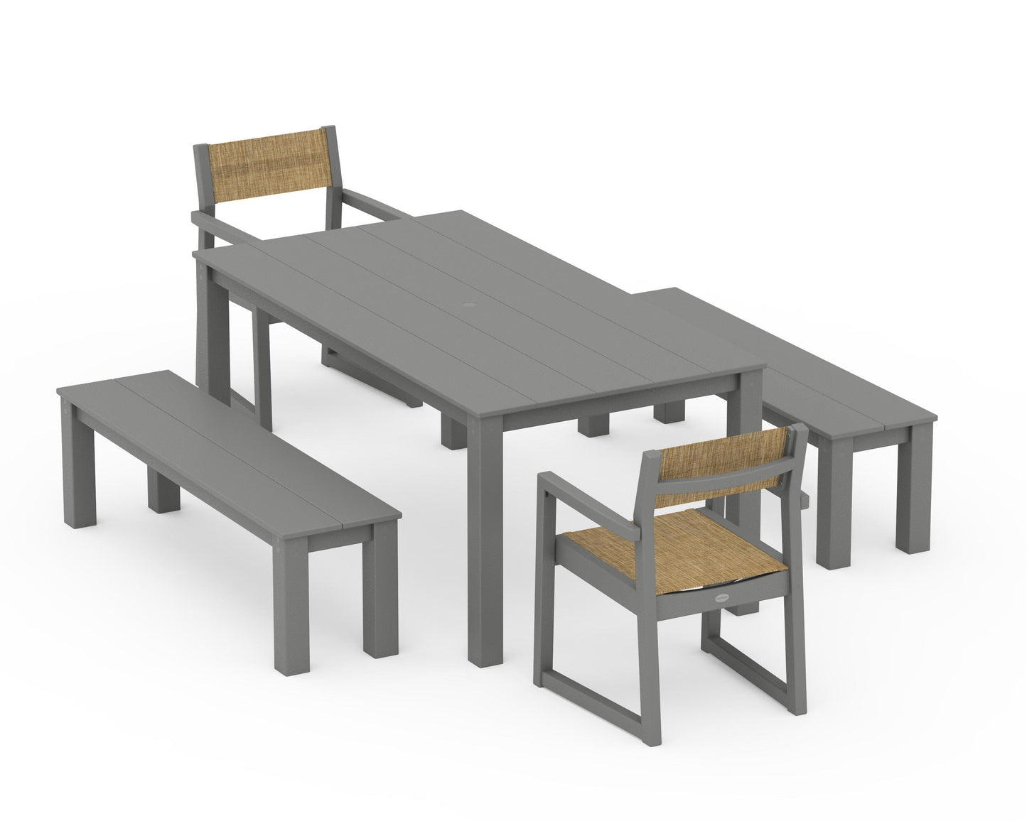 EDGE Sling Arm Chair 5-Piece Parsons Dining Set with Benches