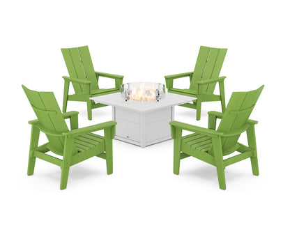 5-Piece Modern Grand Upright Adirondack Conversation Set with Fire Pit Table