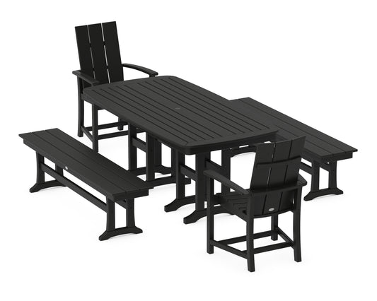 Modern Adirondack 5-Piece Farmhouse Dining Set with Benches