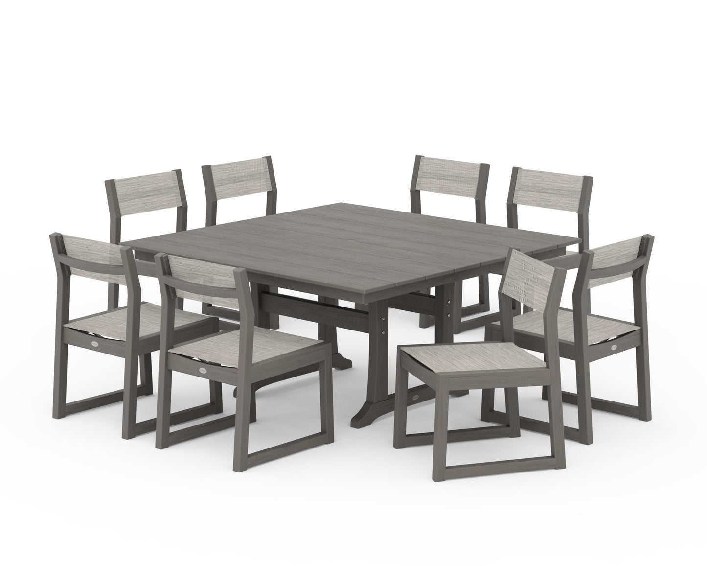 EDGE Sling Side Chair 9-Piece Farmhouse Trestle Dining Set