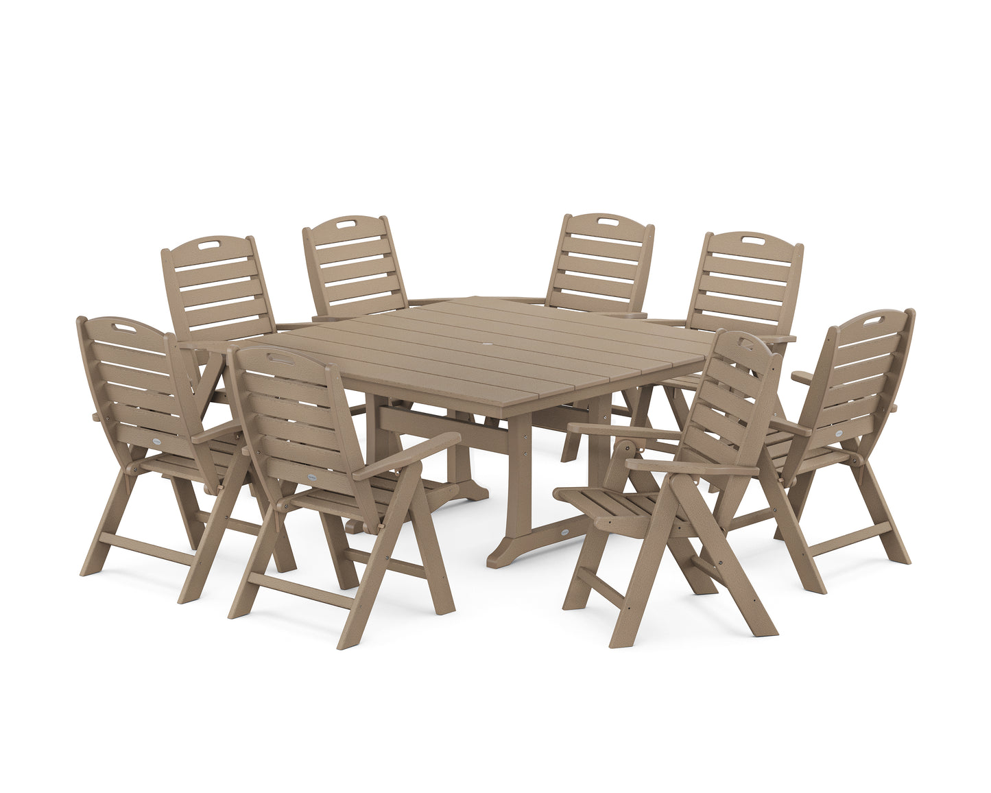 Nautical Highback 9-Piece Square Farmhouse Dining Set with Trestle Legs