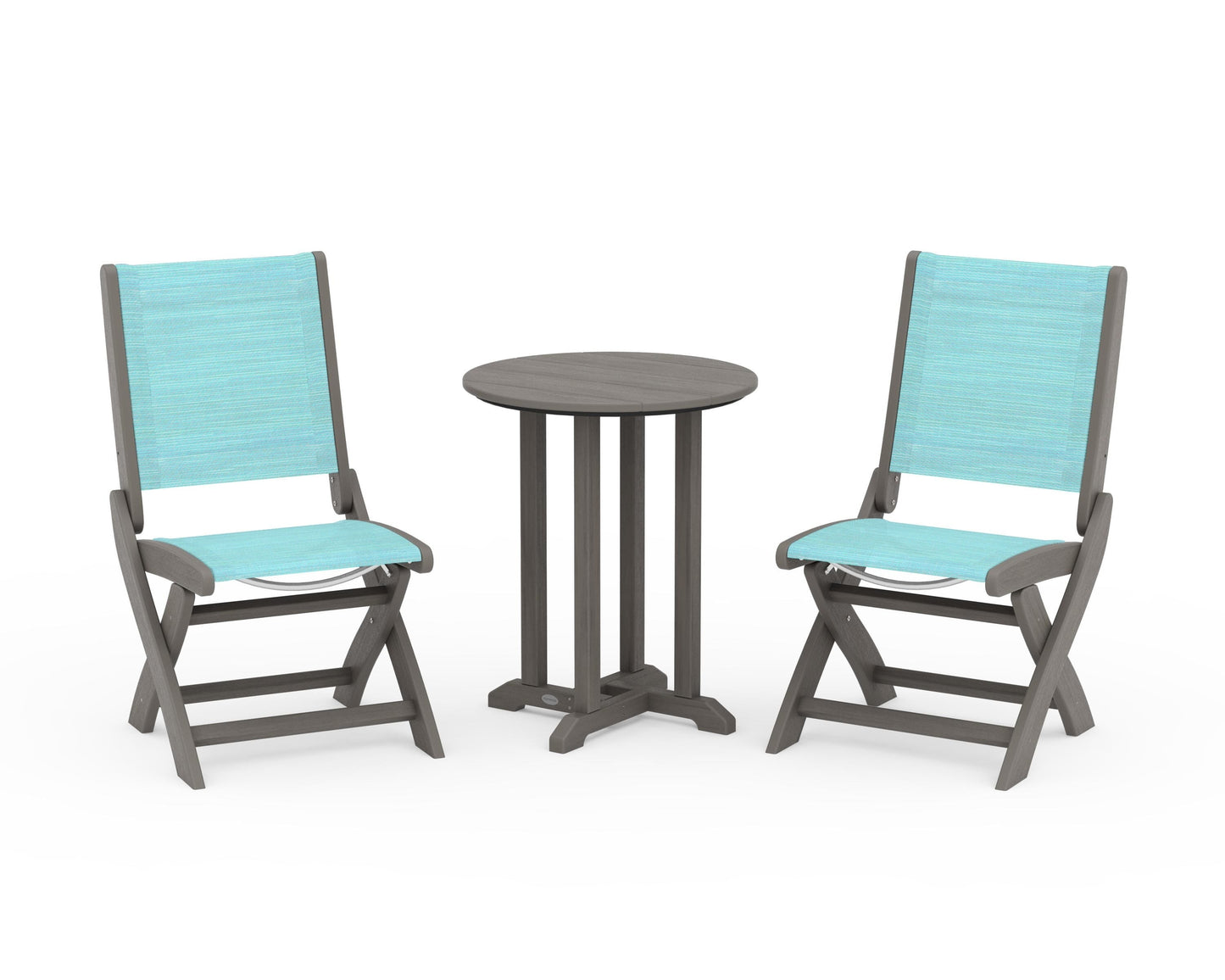Coastal Folding Side Chair 3-Piece Round Bistro Dining Set