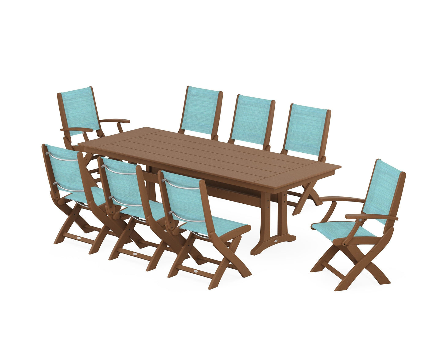 Coastal 9-Piece Folding Dining Chair Farmhouse Dining Set with Trestle Legs