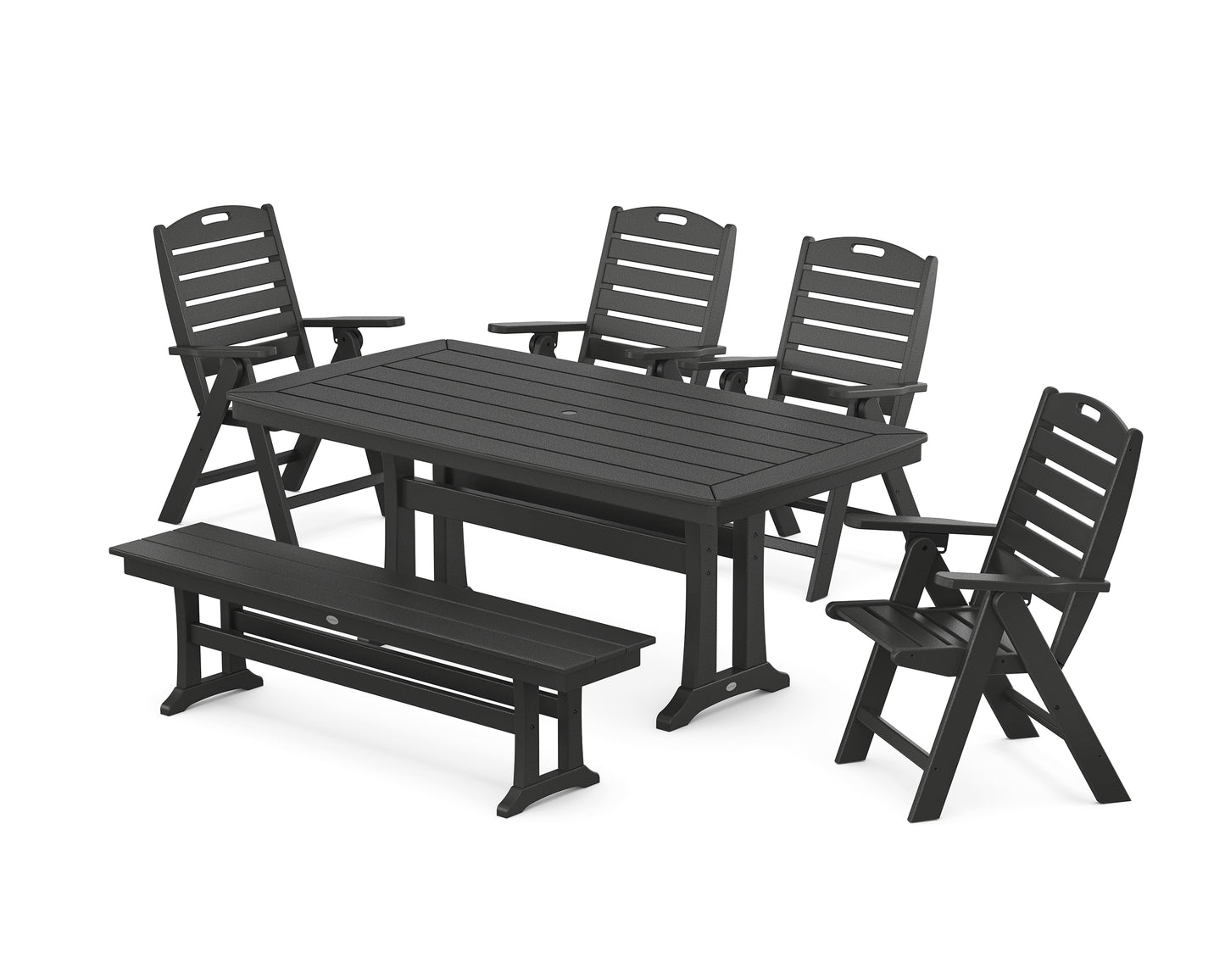 Nautical Highback 6-Piece Dining Set with Trestle Legs and Bench