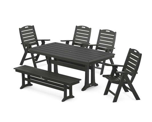 Nautical Highback 6-Piece Dining Set with Trestle Legs and Bench