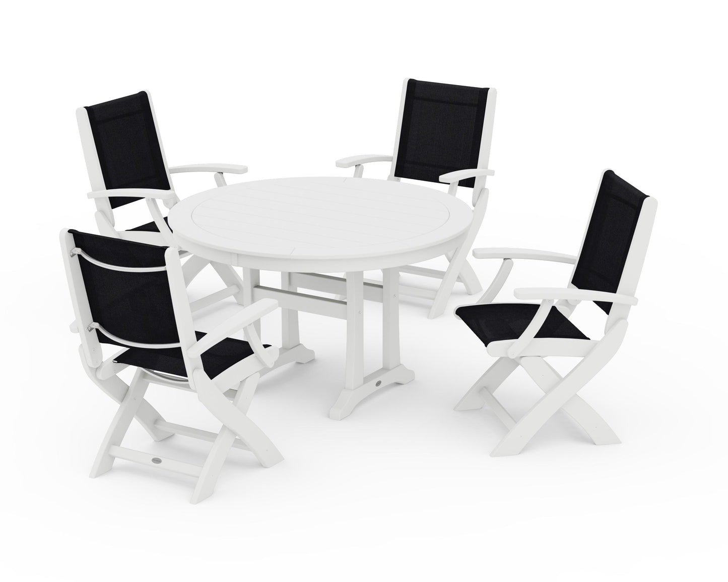 Coastal Folding Chair 5-Piece Round Dining Set with Trestle Legs