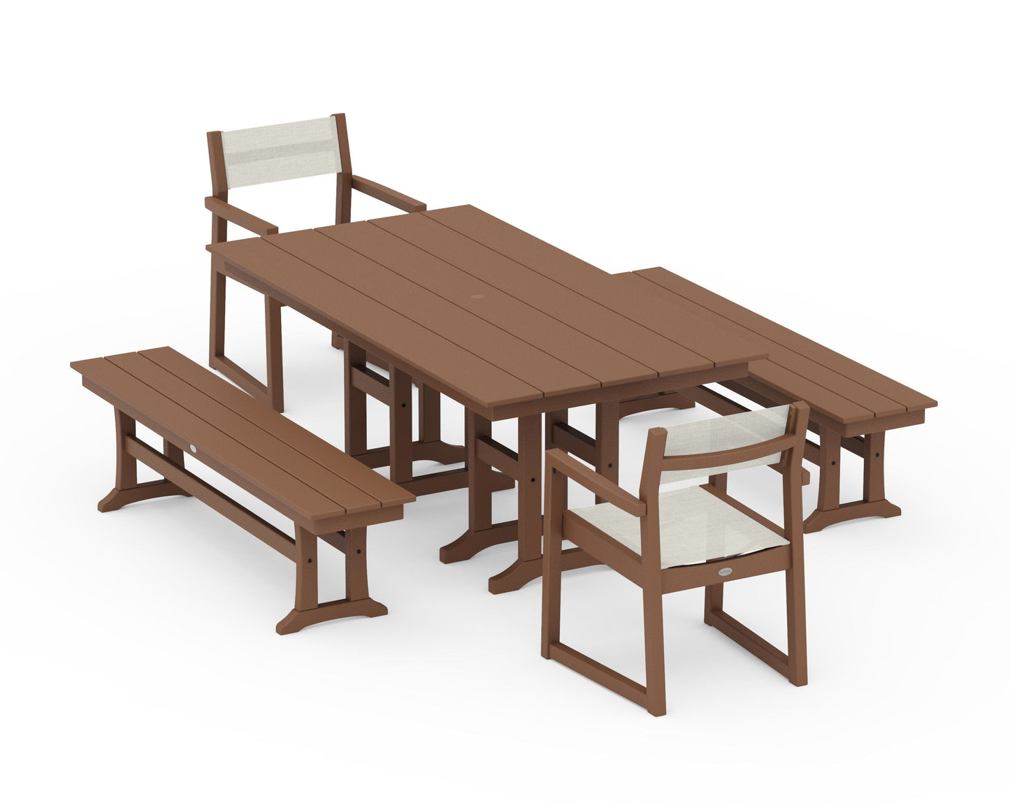 EDGE Sling Arm Chair 5-Piece Farmhouse Dining Set with Benches