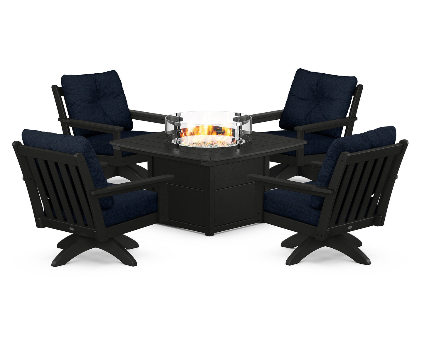 Vineyard 5-Piece Deep Seating Swivel Conversation Set with Fire Pit Table