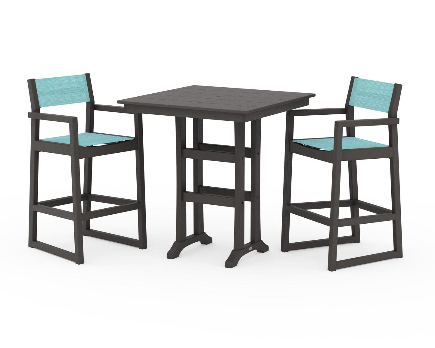 EDGE Sling Arm Chair 3-Piece Farmhouse Bar Set with Trestle Legs