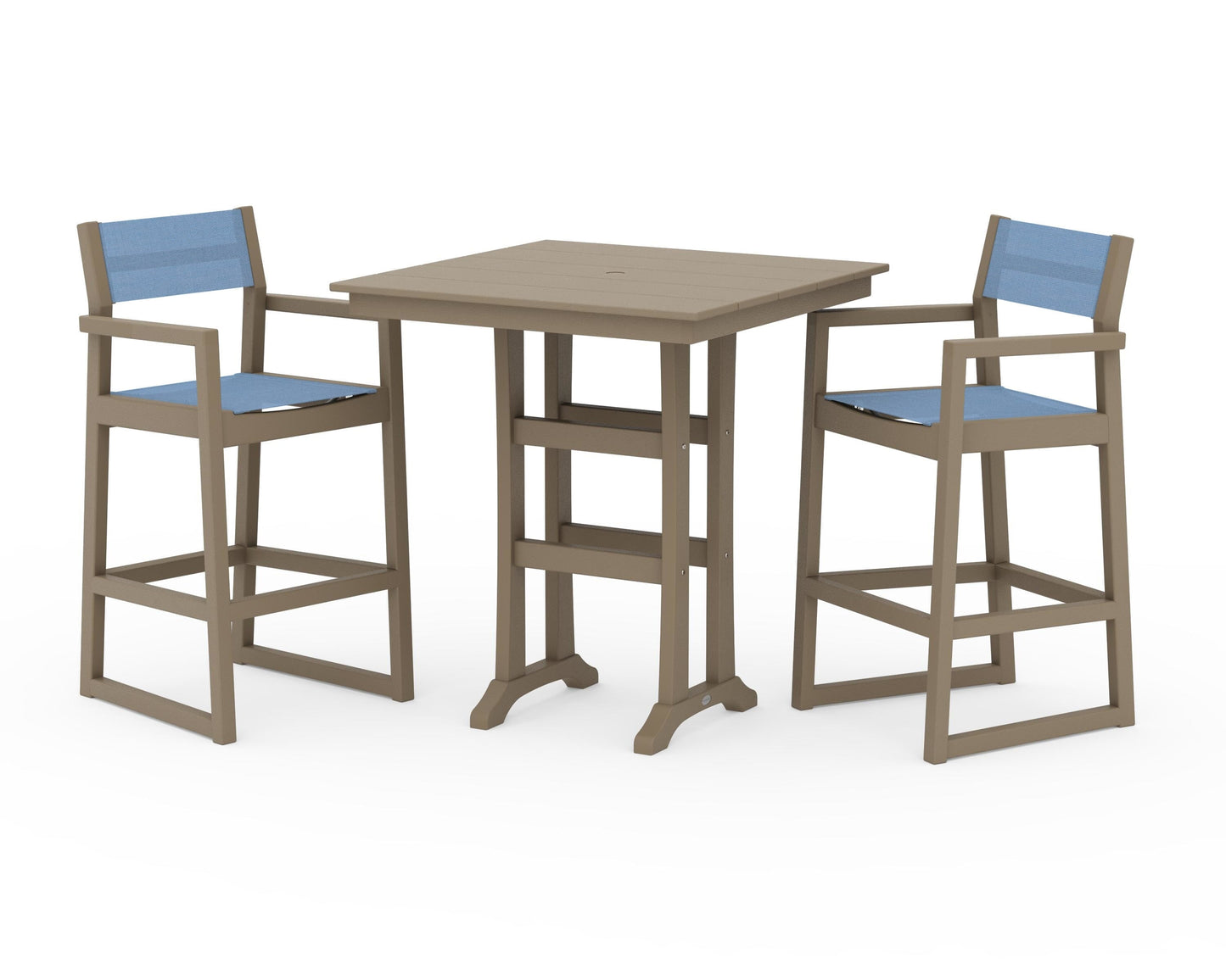 EDGE Sling Arm Chair 3-Piece Farmhouse Bar Set with Trestle Legs