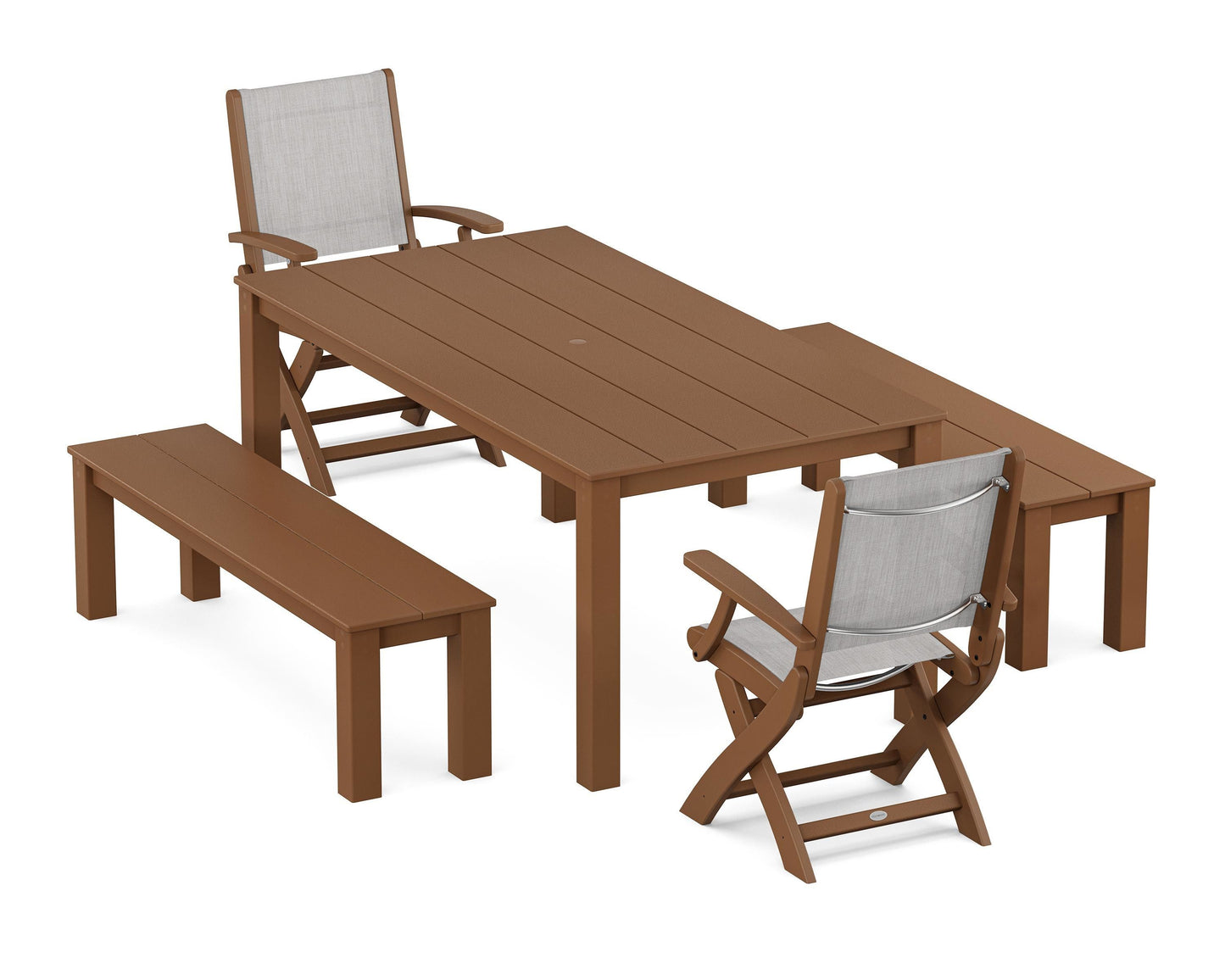 Coastal Folding Chair 5-Piece Parsons Dining Set with Benches
