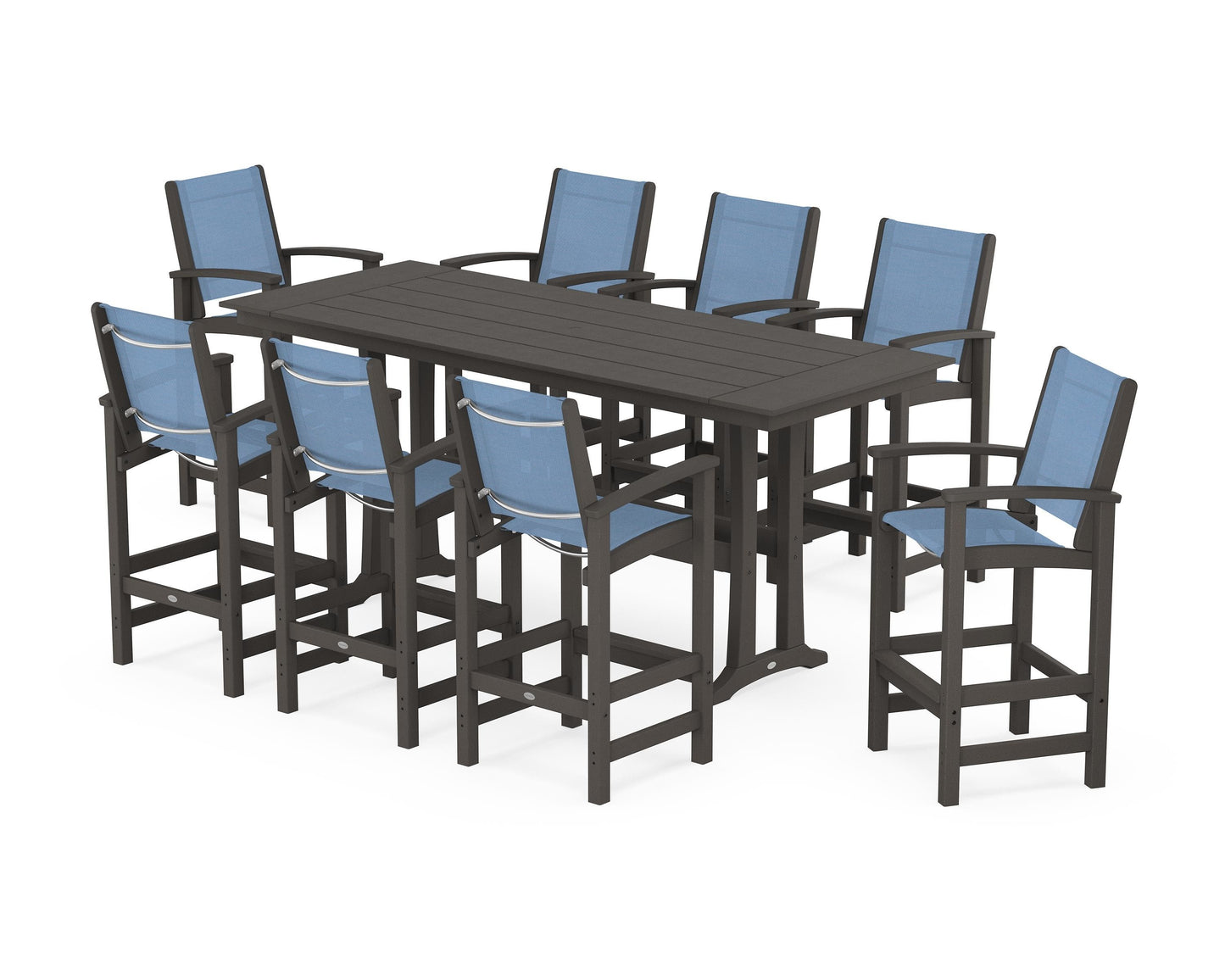 Coastal 9-Piece Farmhouse Bar Set with Trestle Legs
