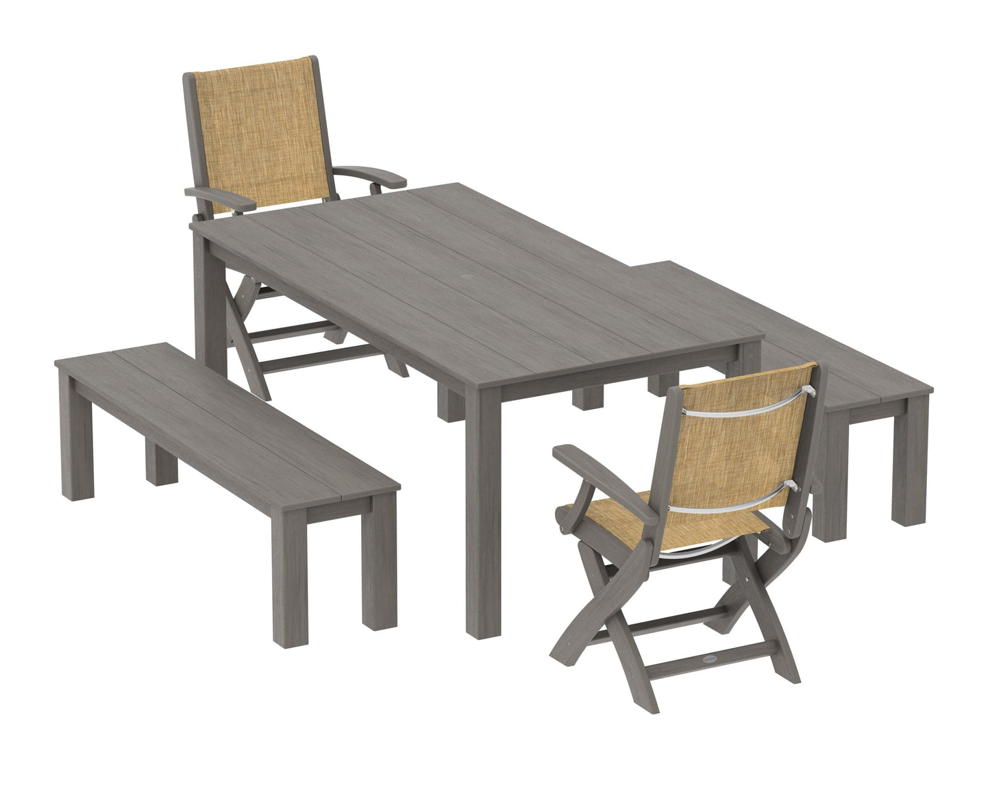 Coastal Folding Chair 5-Piece Parsons Dining Set with Benches