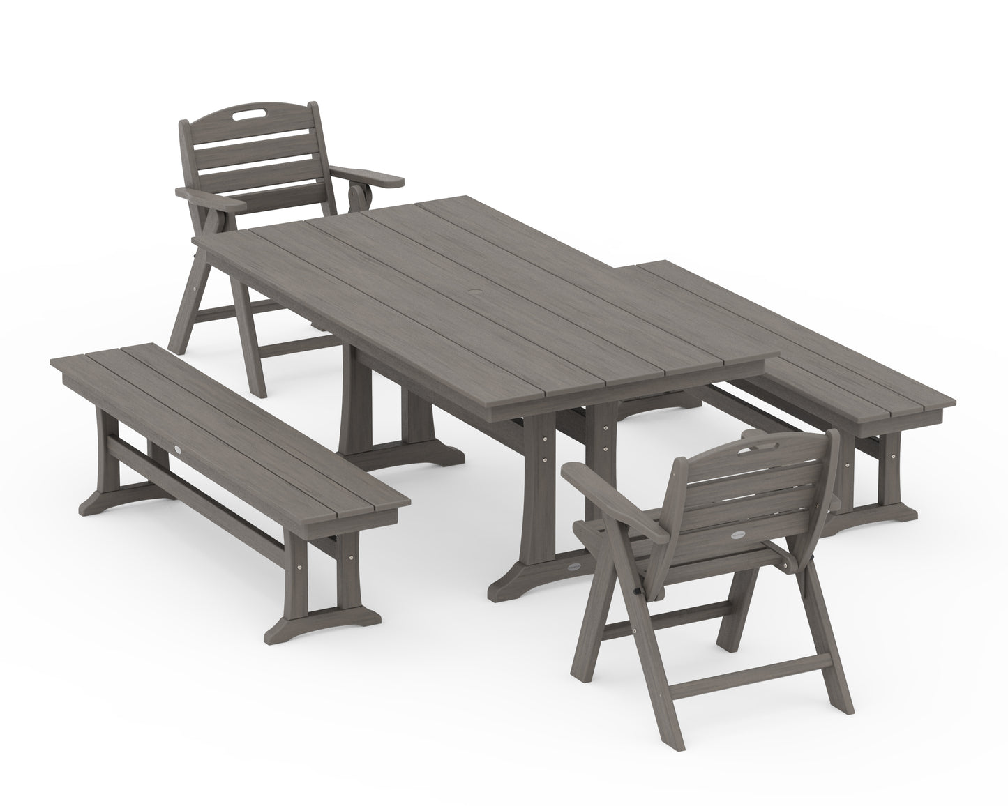 Nautical Folding Lowback Chair 5-Piece Farmhouse Dining Set With Trestle Legs