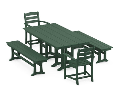 La Casa Cafe 5-Piece Farmhouse Dining Set with Benches